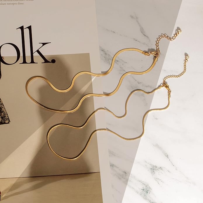 Tewiky Layered Necklaces for Women Non Tarnish- Chunky 14k Gold Plated Herringbone/Snake/Rope/Box/Cuban Link Chain for Women Waterproof Layering Stack Choker Necklace Trendy Dainty Tarnish Free Jewelry Set