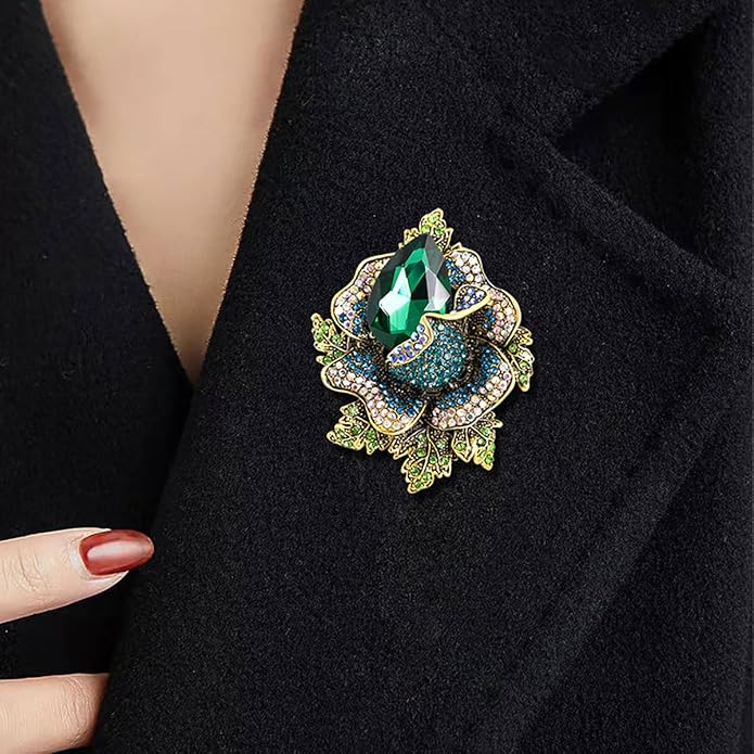 Rhinestone Flower Brooch For Women Crystal Rose Flower Brooch Pin Big Size Rhinestone Crystal Flowers Broochs Stylish Rhinestone Rose Flowers Pin Elegant Clothing Hat Bag Accessories