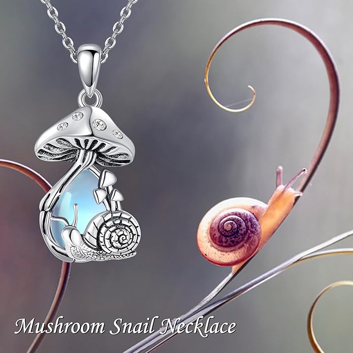 YAFEINI Mushroom Necklace Moonstone/Moss Agate/Malachite/Labradorite/Turquoise/Amber/Larimar/Black Onyx/Lapis Lazuli/Peridot/Opal Sterling Silver Mushroom Pendant Mother's Day Jewelry for Women Mom