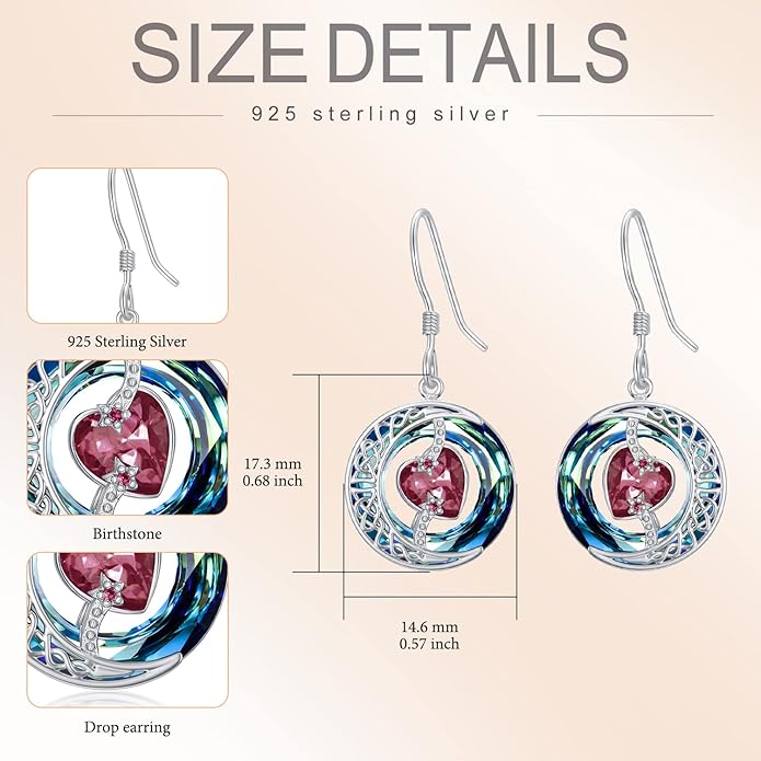 TOUPOP Birthstone Earrings for Women 925 Sterling Silver Moon and Star Dangle Earrings with Blue Crystal BirthdayJewelry Christmas Gifts for Women