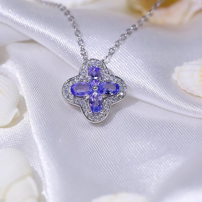 Pendant Necklaces for Women 925 Sterling Silver with Moissanite & Genuine Jewelry, Lucky Clover, Butterfly, Pink Crystal Heart Design, 14K White Gold Plated Nacklace, Mom Wife Women's Birthday Gifts