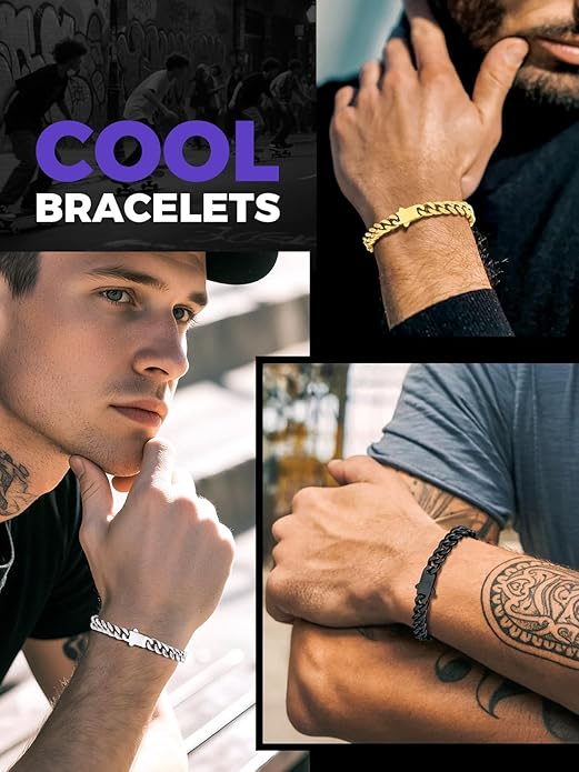 Richsteel 5/7/9/12mm Wide Miami Cuban Link Chain Bracelet for Men Women,Stainless Steel/Gold/Black Plated,7.4/8.2/9 Inch Length,Hip Hop Urban Street-wear Jewelry(Gift Wrapped)