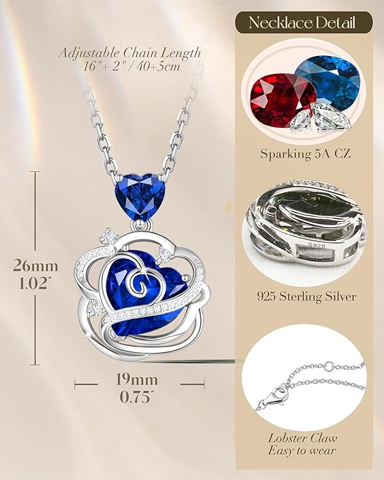 FANCIME Thornless Pulse Birthstone Necklace for Women Sterling Silver Rose Pendant Fine Jewelry Gemstone Birthday Valentines Day Gifts for Wife Her