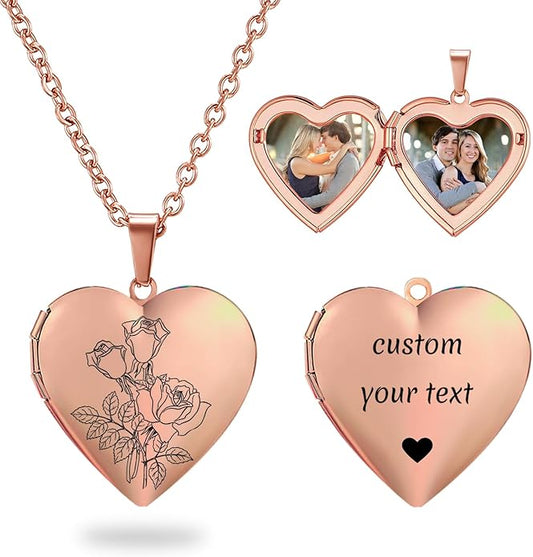 PHOCKSIN Personalized Locket Necklace for Women Photo Necklace with Customized Picture Birth Flower Birthstone New Years Gifts for Women