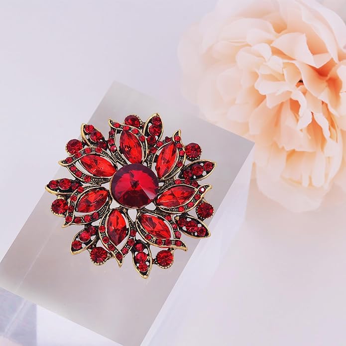 LAXPICOL Vintage Women's Austrian Crystal Elegant Flower Brooch Wedding Broach Pin