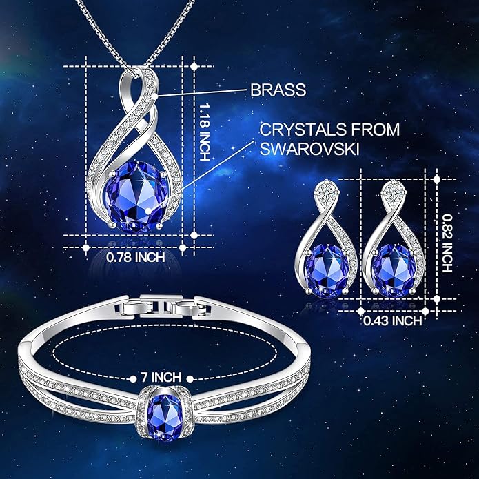 Charming Crystal Jewelry Sets For Women 18K White Gold Plating Bracelet Necklace And Earrings Sets For Wife Girlfriend Or Mothers Idea Gift For Mother's day