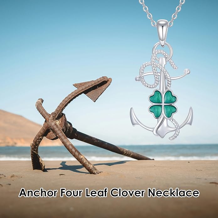 LEECCI Anchor Wave/Four Leaf Clover/Surfboard Necklace 925 Sterling Silver Anchor Pendant Jewelry Gift Graduation Gift for Men Women