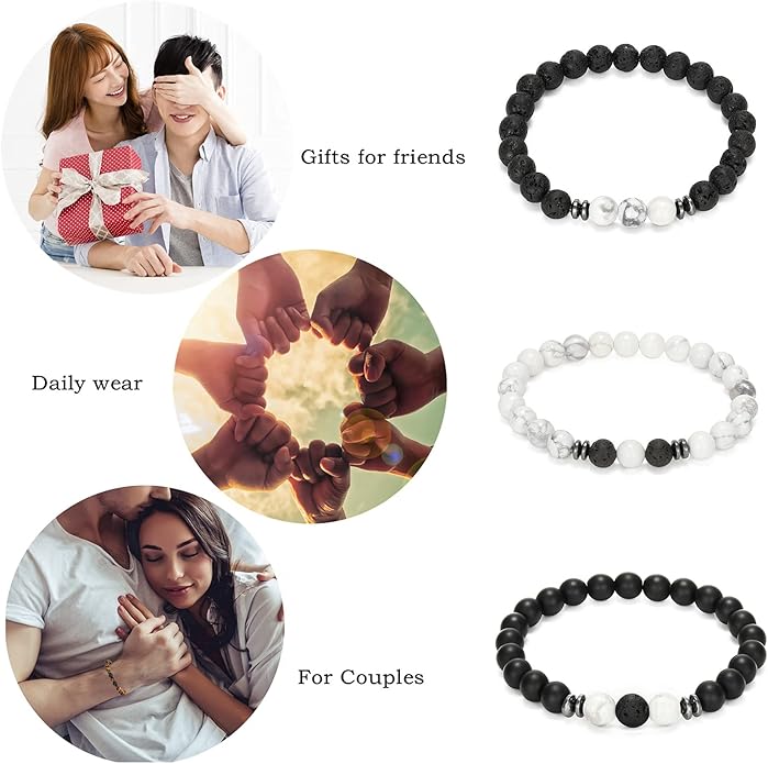 MengPa Mens Beaded Bracelets Couples Matching Bracelet Set Lava Rock Beads for Women Stone Jewelry