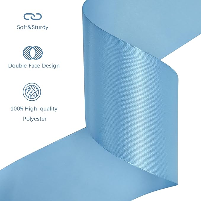 LEEQE Dusty Blue Satin Ribbon 3 inch X 15 Yards Polyester Ribbon for Gift Wrapping Very Suitable for Weddings Party Hair Bow Invitation Decorations and More