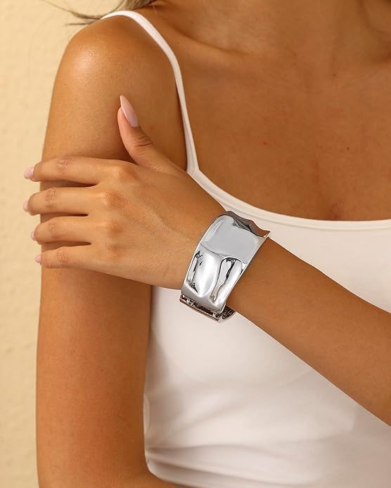 Bangle Bracelets for Women | 14K Gold Plated Trendy Wide Bracelets | Hinged Arm Cuff Bangles Chunky Bracelet for Women