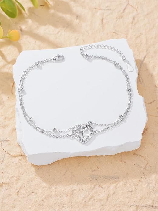 Dorunmo Initial Anklet 925 Sterling Silver Letter A-Z Layered Heart Anklet Beach Jewelry Birthday Gifts for Women