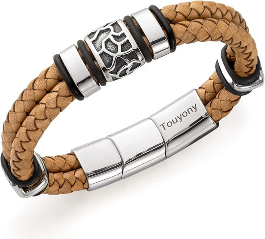 Mens Leather Bracelet Premium Leather Braided Bracelet Stainless Steel Jewelry Gift Accessories Men's Bracelet