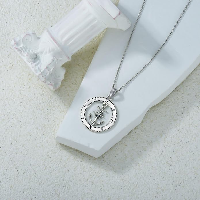 MEIDERBO Anchor Necklace for Men Women 925 Sterling Silver Earth/Swordfish/Trident/Compass Pendant Nautical Jewelry for Birthday Christmas