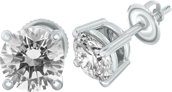 1/5 to 2 Carat TW Natural Real Diamond Solitaire Studs Earrings Available in 14K White and Yellow Gold with Secure Screw Back for Women and Men (Color J-K, Clarity I1-I2)
