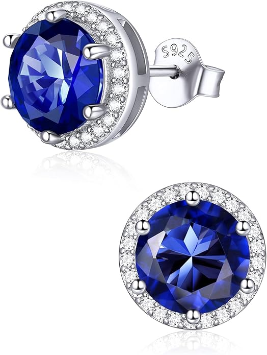 ChicSilver 925 Sterling Silver Birthstone Earrings for Women, 8MM/2 Carat Heart & Round Cubic Zirconia Stud Earrings, Hypoallergenic Jewelry, Ideal Birthday or Christmas Gifts