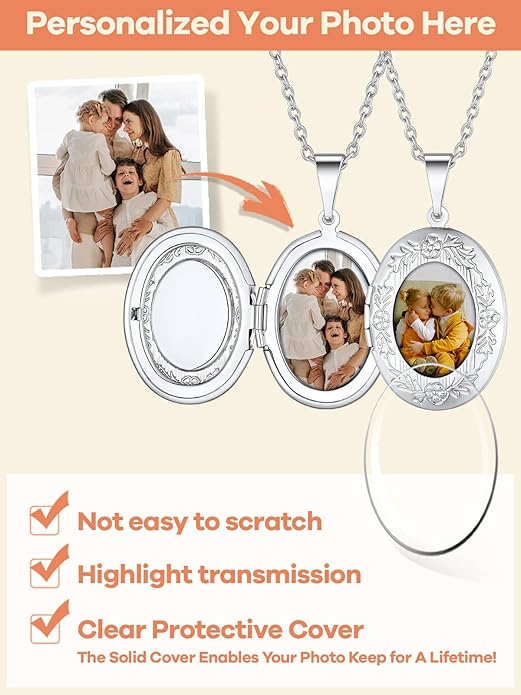 Supcare Locket Necklace That Holds Pictures-Engraved Photo Pendant Custom Jewellery Gifts for Men Women (with Jewellery Gift Box)