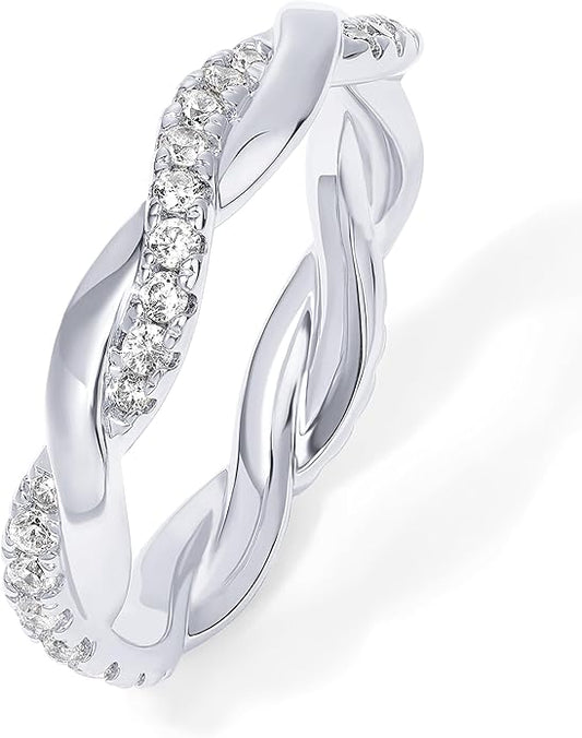 PAVOI 14K Gold Plated Cubic Zirconia Twisted Rope Eternity Band for Women