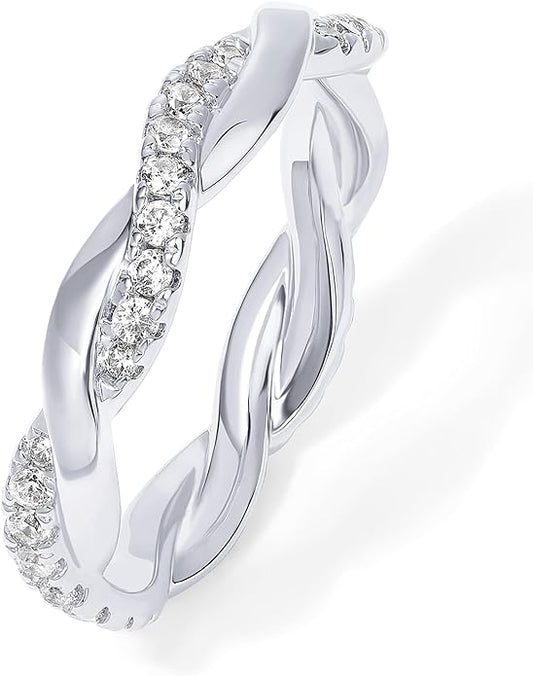 PAVOI 14K Gold Plated Cubic Zirconia Twisted Rope Eternity Band for Women