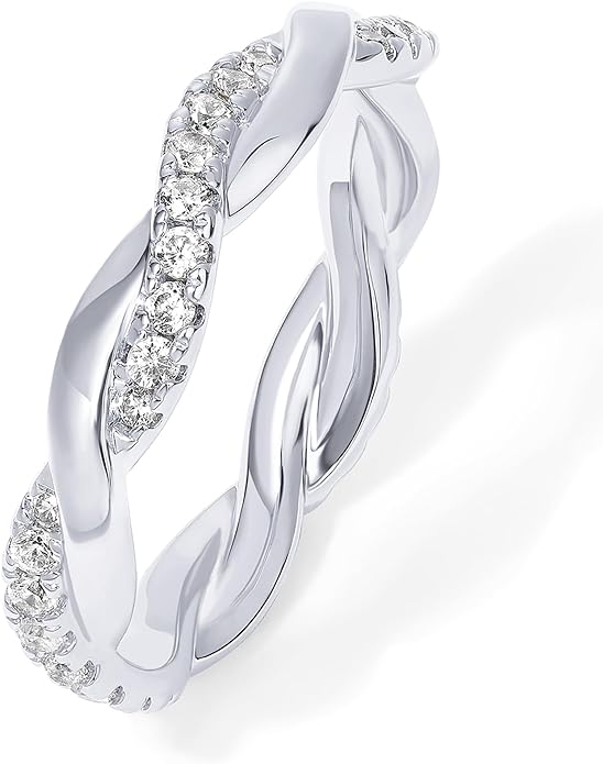 PAVOI 14K Gold Plated Cubic Zirconia Twisted Rope Eternity Band for Women