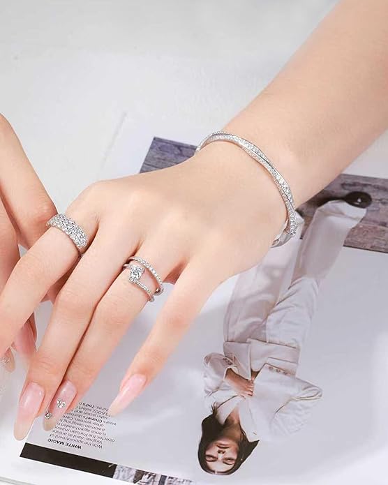 Moissanite Bracelets for Women 925 Sterling Silver with 18K White Gold Plated D Color VVS1 Clarity Luxury Bridal Wedding Gift for Wife Birthday Anniversary Jewelry Hypoallergenic with Certificate and Unique Box