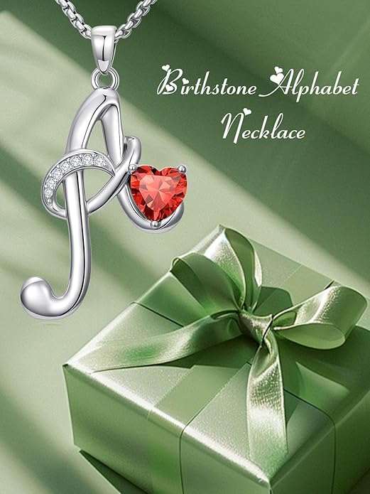 Christmas Gifts for Women Alphabet A to Z Initial Birthstone Pendant Necklaces for Women - 18k White Gold Plated Personalized Name Jewelry Valentine Mothers Day Birthday Gifts for Women Her Girlfriend