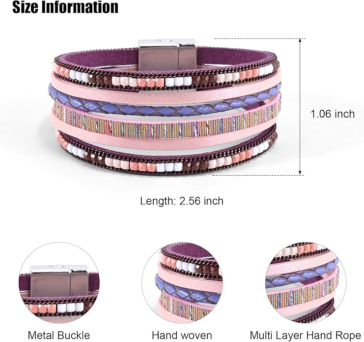 VIBILIA Boho Leather Wrap Bracelets for Women Multi-Layer Bracelets with Strong Clasp Jewelry for Women