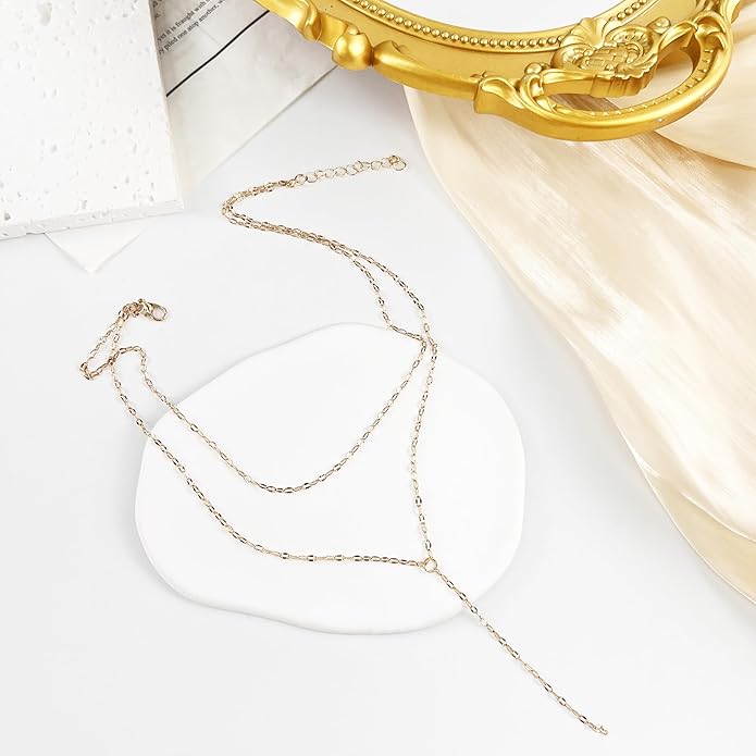 Irregular Y2k Long Y-shaped Necklace with Zircon Inlaid Sparkling Brick Tassel Pendant Double-Layer Chain High-end Fashion Accessory Women's
