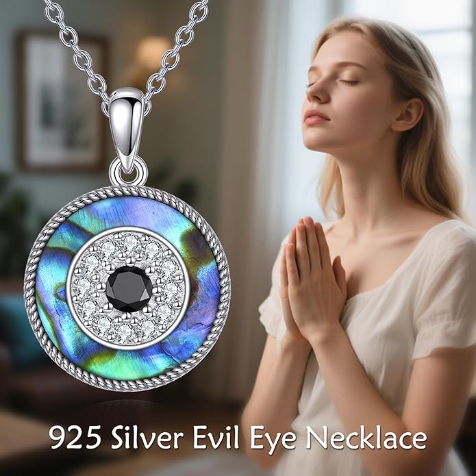 YFN Evil Eye Pendant Necklace for Women 925 Sterling Silver Greek Protection Jewelry with Blue Sapphire and Black Cz Amulet Gift
