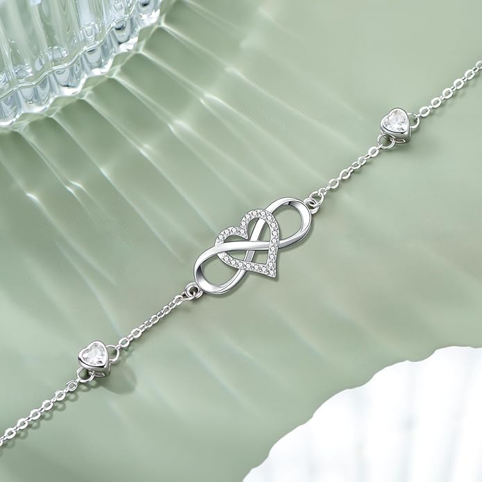 Dorunmo Infinity Bracelet Mom Bracelet 925 Sterling Silver 14K Gold Plated Infinity Heart Anklet for Women Christmas Jewelry Gifts for Wife Mom Daughter