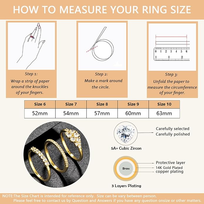 Stackable Gold Rings for Women Non Tarnish Dainty 14K Gold Plated 3PCS Cubic Zirconia Thumb Ring Set Trendy Statement Promise Wedding Bands Engagement Rings Size 6 7 8 9 10