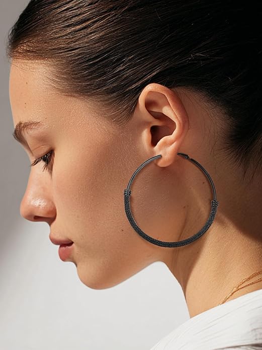 PROSTEEL 30/40/60/80/100mm Chunky Hoop Earrings For Women Gold Plated/Black Stainless Steel Hoops Earrings Statement Jewelry