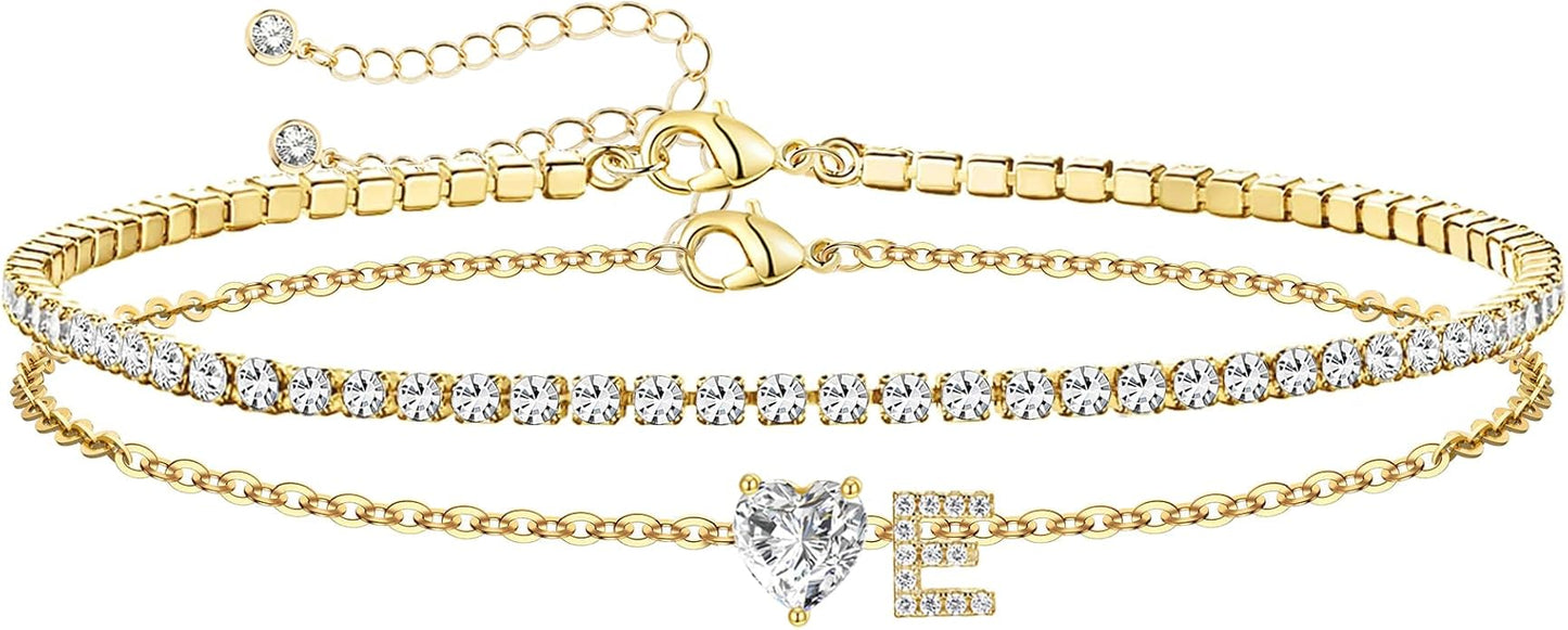 Gold Initial Ankle Bracelets for Women Waterproof 14K Gold Filled Layered Anklets for Women Non Tarnish Women's Anklets Adjustable Large Ankle Summer Beach Foot Jewelry
