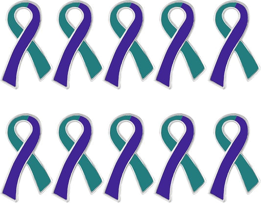 Suicide Awareness and Prevention Pin - Bulk Packs - Variety Pack of Teal & Purple Ribbon Pin Perfect for Support Groups, Gift-Giving and Fundraising