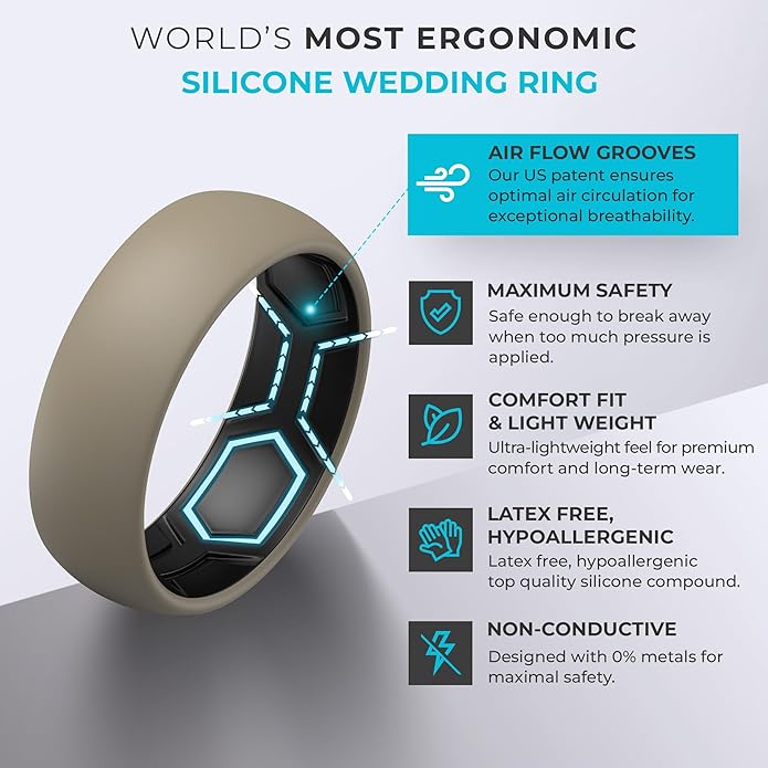 ThunderFit Silicone Rings for Him and Her, Rubber Wedding Engagement Bands Unisex, 1.8mm Thick in 4mm & 8mm Widths