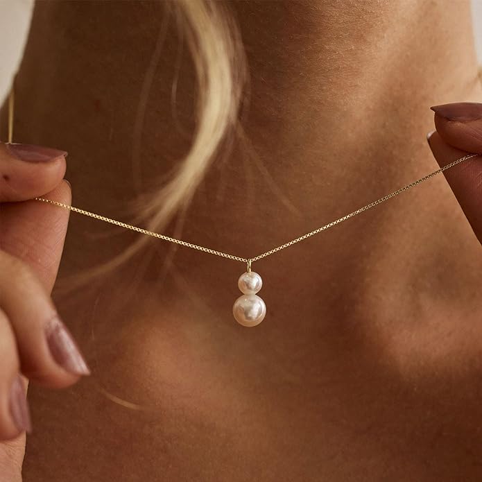 Gold Pearl Necklaces for Women Trendy, 14K Gold Plated Dainty Necklace Simple Layered Pearl Necklaces for Women Trendy Wedding Birthday Jewelry