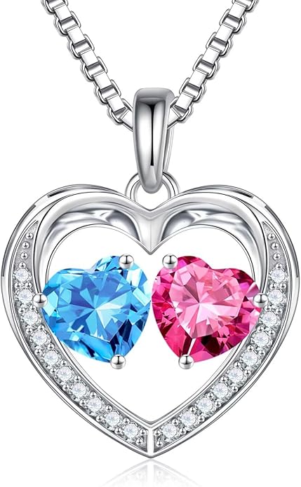 Iefil Christmas Gifts for Women Wife - 925 Sterling Silver Heart Birthstone Necklace, Anniversary Birthday Gifts for Women Wife Girlfriend Mom, Birthstone Jewelry Gift for Her