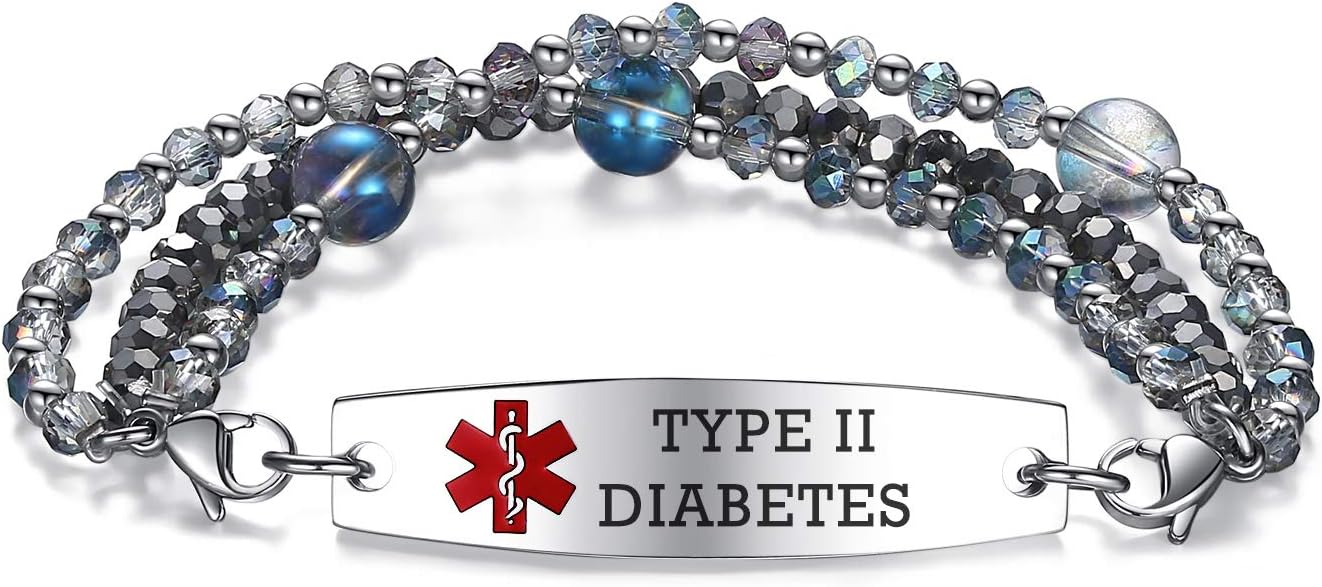 mnmoom 7.5 inch interchangeable Medical id bracelets for Women beads Medical alert bracelets with customize engraving