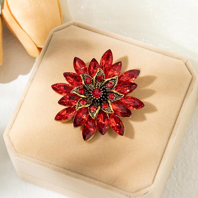 Sparkling Rhinestone Flower Brooch Pin Fashion Crystal Sunflower Brooch Floral Lapel Pins Red/Green/Purple/Pink Crystal CZ Broochs Large Flower Pin Clothes Hat Bag Dress Broochs Wedding Bridal Jewelry for Women
