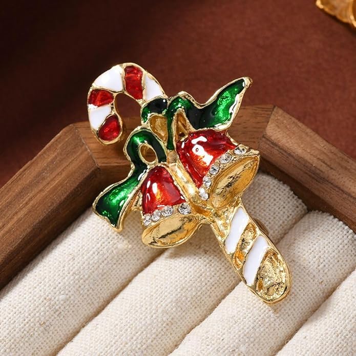 ONLYJUMP Christmas Bell Brooch Pins for Women Girls Lovely Crystal Christmass Tree Snowflake Bell Reindeer Snowman Brooches Colorful Xmas Enamel Pins Holiday Party Gift