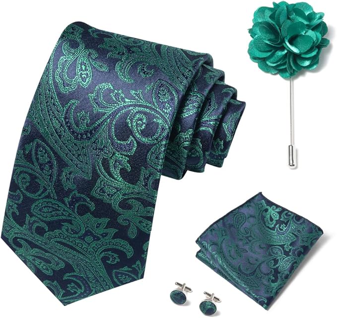 joy alice Ties Set Men Mixed Color Necktie Handkerchief Cufflinks Brooch 3.15 Formal