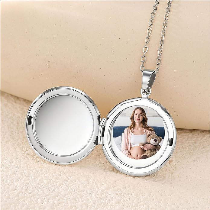 PHOCKSIN Personalized Locket Necklace for Women Photo Necklace with Customized Picture Birth Flower Birthstone New Years Gifts for Women