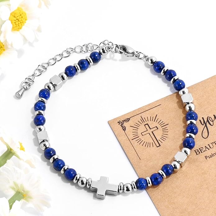 VIBILIA Cross Beaded Bracelets for Women, Inspirational Natural Heart Religious Bracelets for Women, Birthday Christian Gifts for Women on Thanksgiving Christmas Gifts