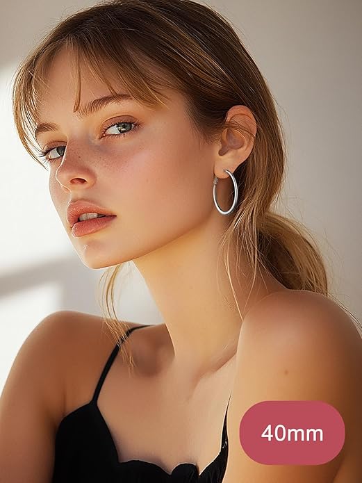 FOCALOOK 14K Gold Plated Lightweight Large Hoops| 2mm Thin Hoop Earrings for Women 30/40/50/70/100mm