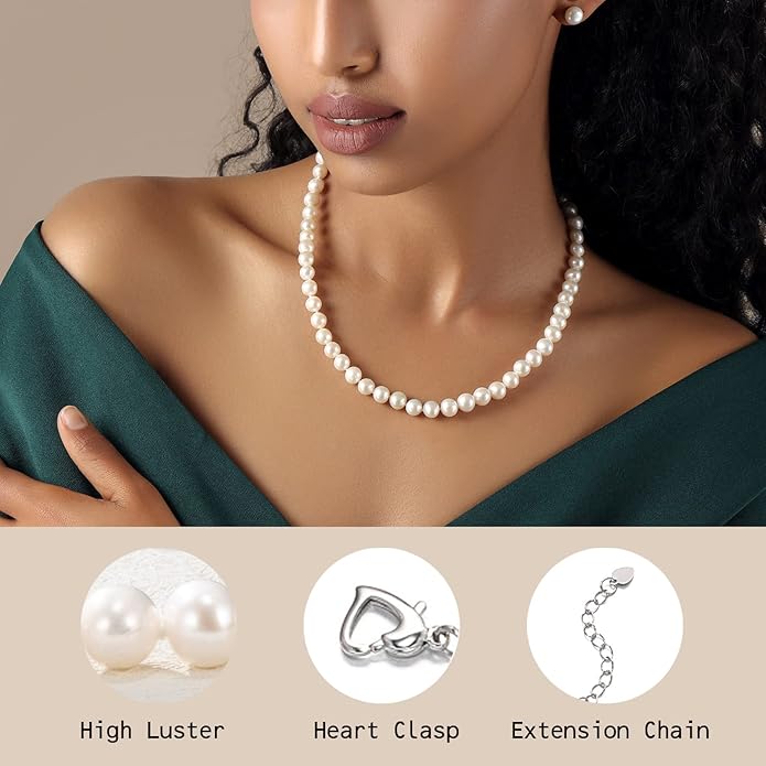 Freshwater Cultured Pearl Necklace, Real Pearl Necklace with Silver Chain and Clasp, Jewelry for Brides Wedding Gifts for Women Her Wife Sister