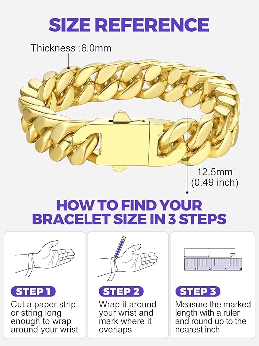 Richsteel 5/7/9/12mm Wide Miami Cuban Link Chain Bracelet for Men Women,Stainless Steel/Gold/Black Plated,7.4/8.2/9 Inch Length,Hip Hop Urban Street-wear Jewelry(Gift Wrapped)