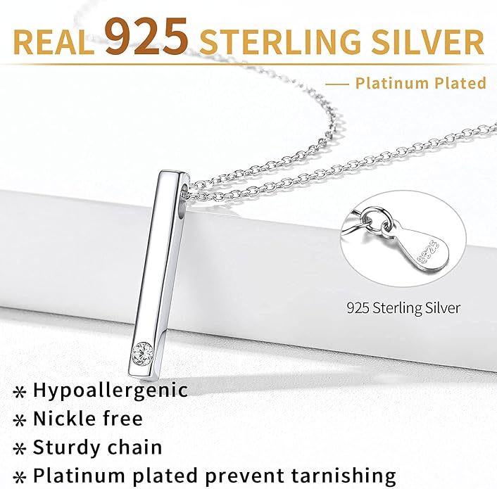 ChicSilver Customizable Vertical Bar Pendant Necklace 925 Sterling Silver Y Necklace Simple Fashion Jewelry Gifts for Women