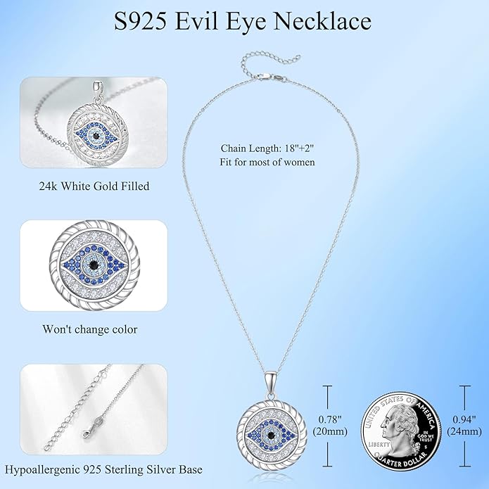 AENEAS Evil Eye Necklace for Women 925 Sterling Silver Necklace Ojo Turco Trendy Jewelry Gifts for Women Wife