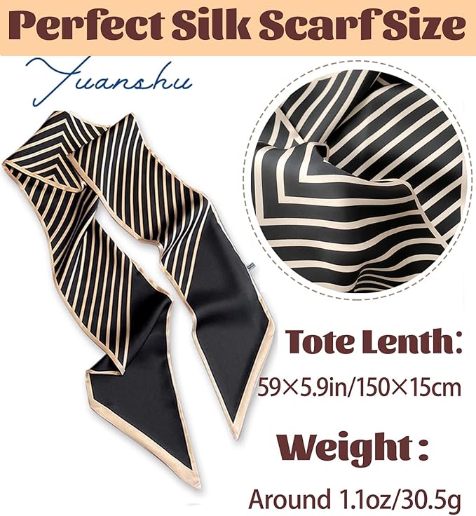 kcctoo 59" Mulberry Silk Like Head Scarf Women's Fashion Square Neck Satin Scarfs for Bag Hair Scarves Gift 59 * 5.9”