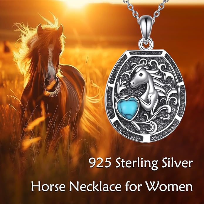 Vintage Horse Necklace 925 Sterling Silver Genuine Turquoise Horse Pentant Necklace Jewelry Gift For Women