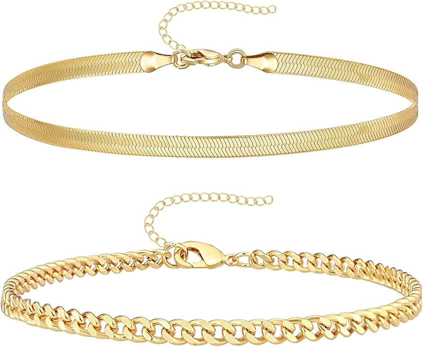 Gold Bracelets for Women Trendy,14K Gold Plated Dainty Stackable Paperclip Cuban Link Chain Bracelets, Simple Cute Cuff Bracelets Jewelry Set Adjustable 7"+2"